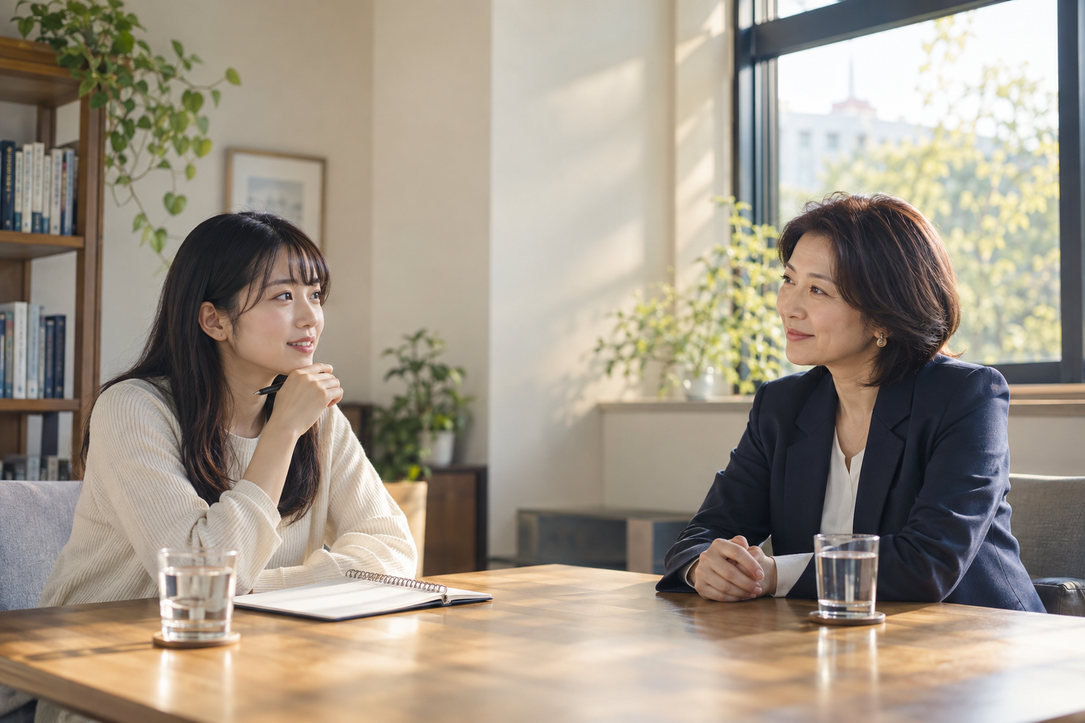 学生とキャリ先が落ち着いて対話する様子